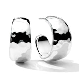 Sterling Silver Hammered Hoop Earrings With Tapered Ends
