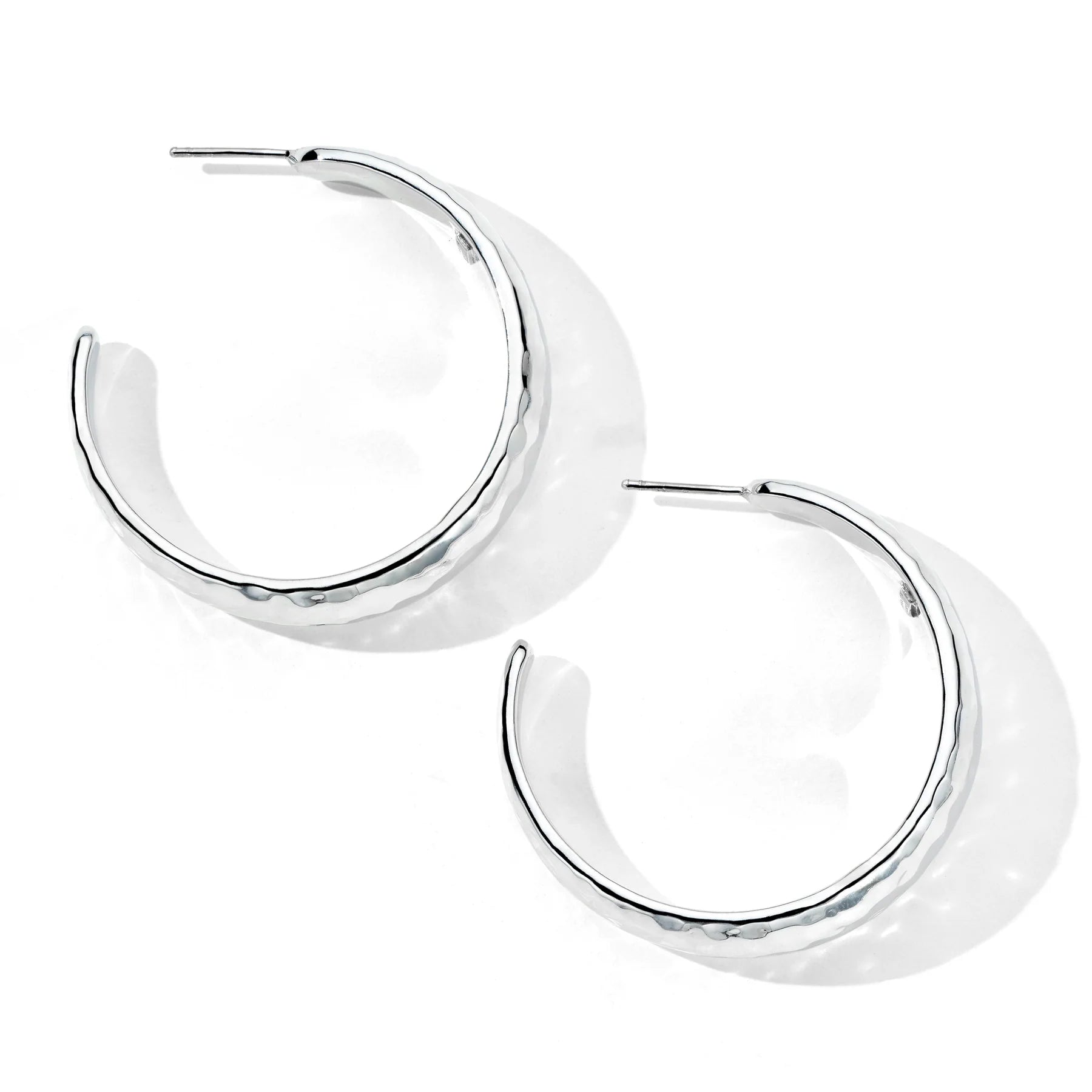 Medium Hammered Hoop Earrings With Tapered Ends