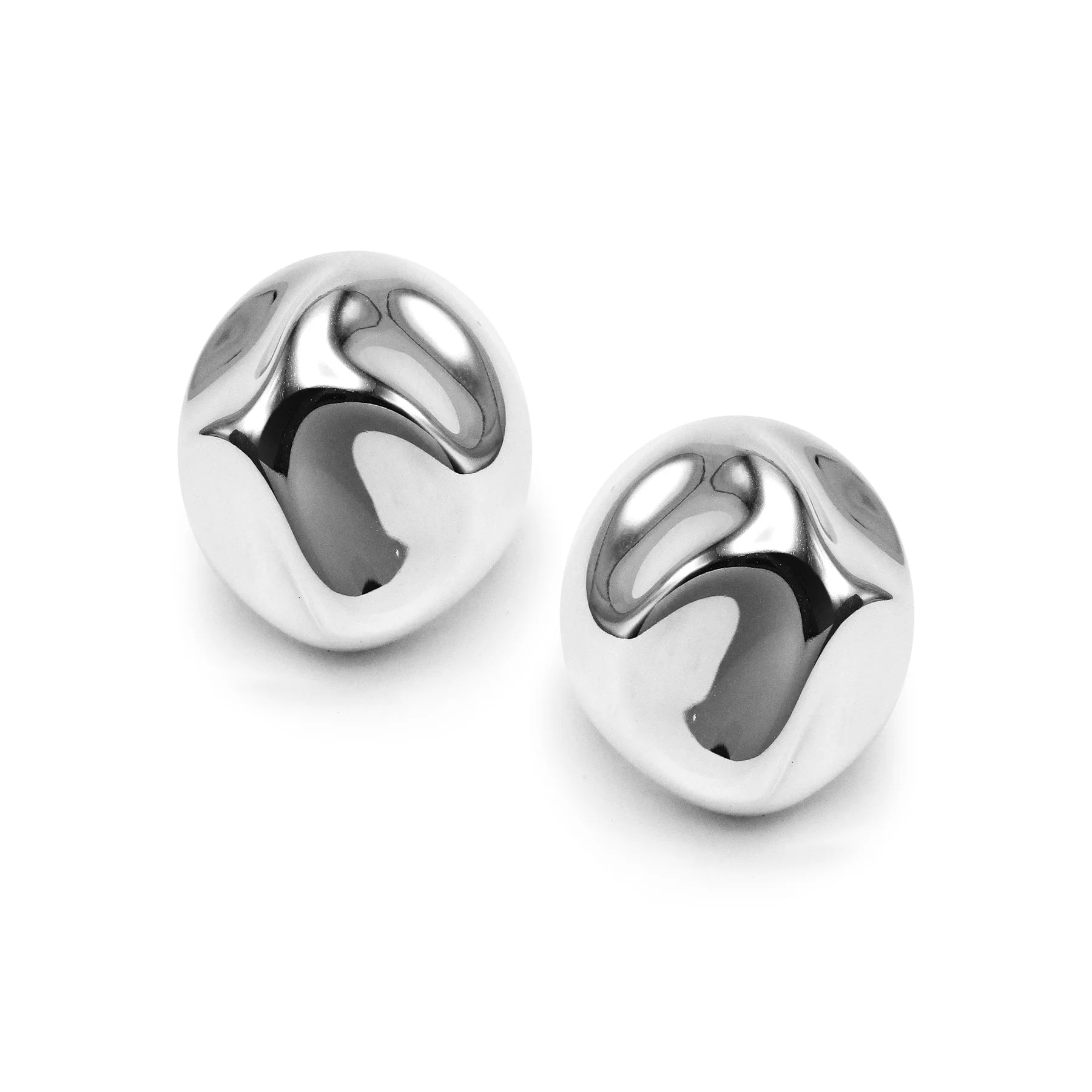 Sculpted Large Pinch Stud Omega Earrings 925 silver
