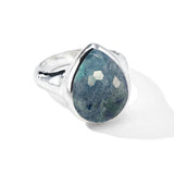 Medium Teardrop Ring 925 silver in Rock crystal and labradorite doublet