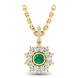 18K Yellow Gold Diamond Star Cluster and Emerald Pendant Necklace
