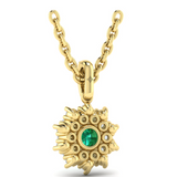 18K Yellow Gold Diamond Star Cluster and Emerald Pendant Necklace