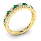 18K Yellow Gold Diamond and Emerald Two Row Ring