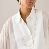 18K Yellow Gold Lunaria Twist Gold Leaf Long Necklace