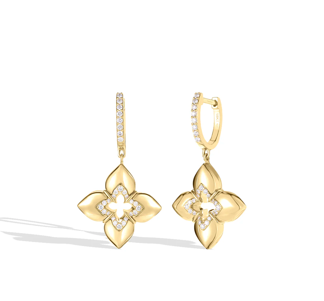 Venetian Princess Open Flower Diamond Dangle Earrings