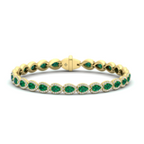 18K Yellow Gold Diamond and Emerald Hinged Bangle