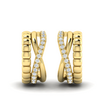 18K Yellow Gold Crossed Hoop Earrings with Diamonds