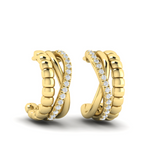 18K Yellow Gold Crossed Hoop Earrings with Diamonds