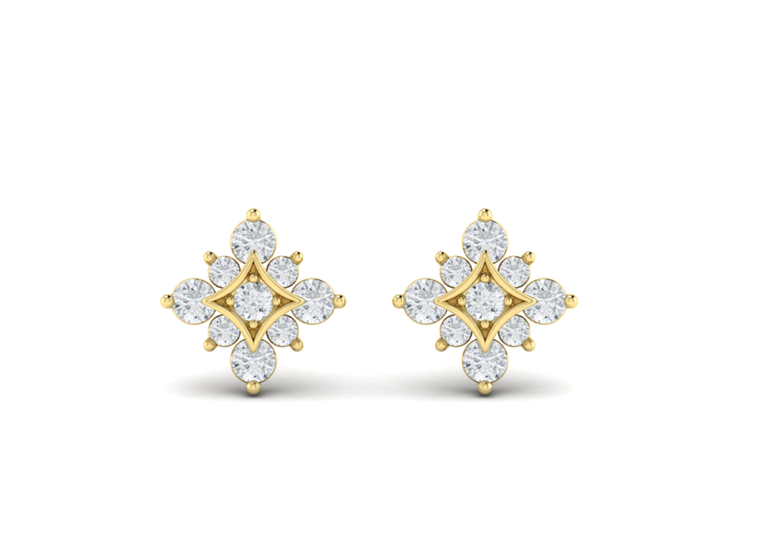 18K Yellow Gold Floating Diamond Star Stud Earrings