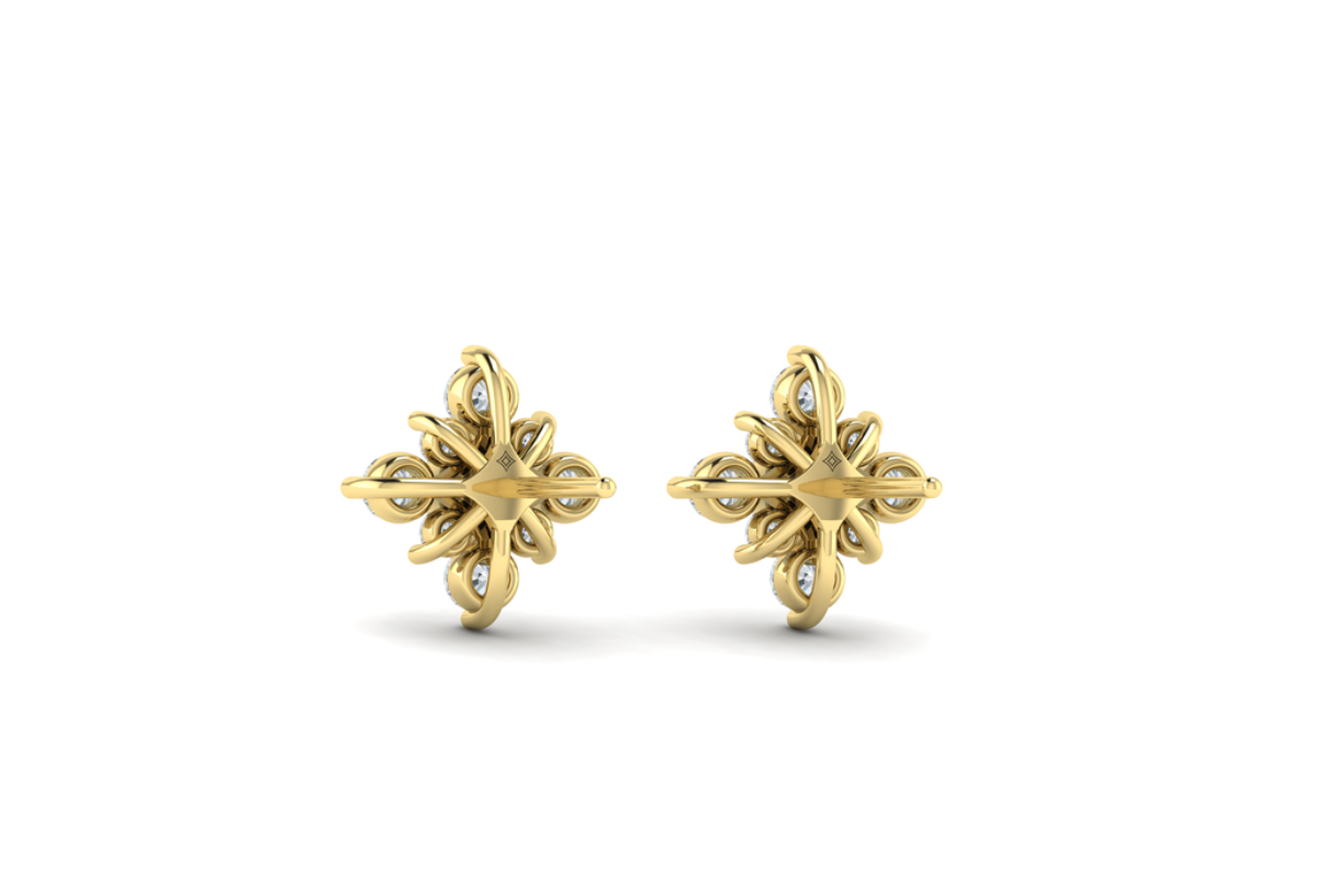 18K Yellow Gold Floating Diamond Star Stud Earrings