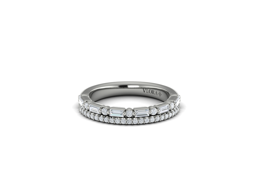 18K White Gold Diamond Baguette Two Row Ring