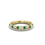 18K Yellow Gold Diamond and Emerald Two Row Ring