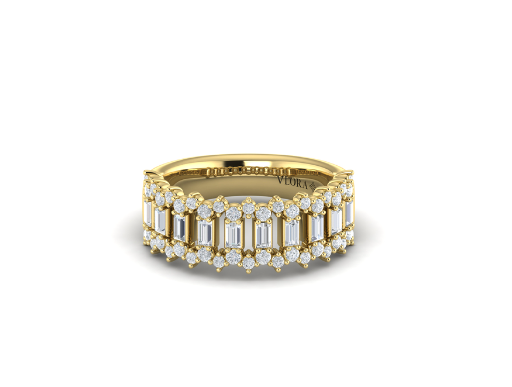 18K Yellow Gold Diamond Baguette and Round Diamond Regal Ring