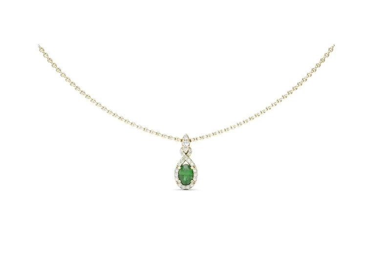 18K Yellow Gold Love Knot Emerald and Diamond Pendant