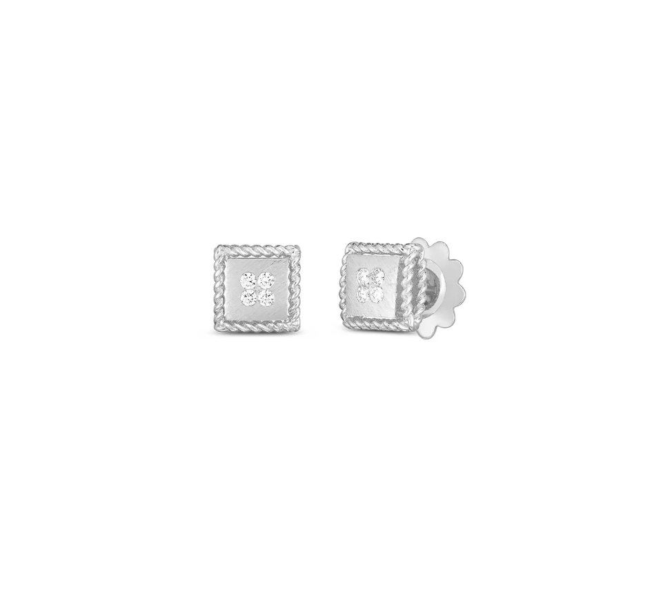 18K Yellow Gold Princess Diamond Square Studs in White Gold