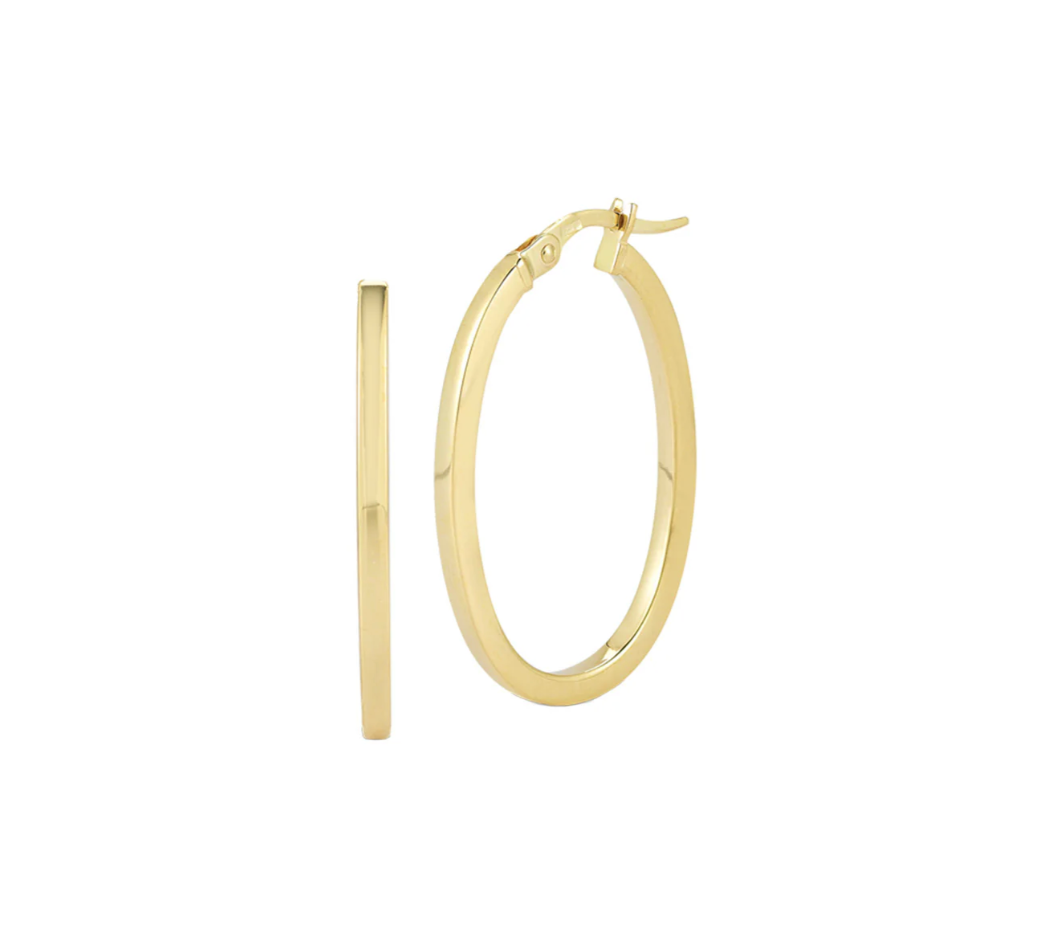 18K Yellow Gold Oval Hoop Earrings