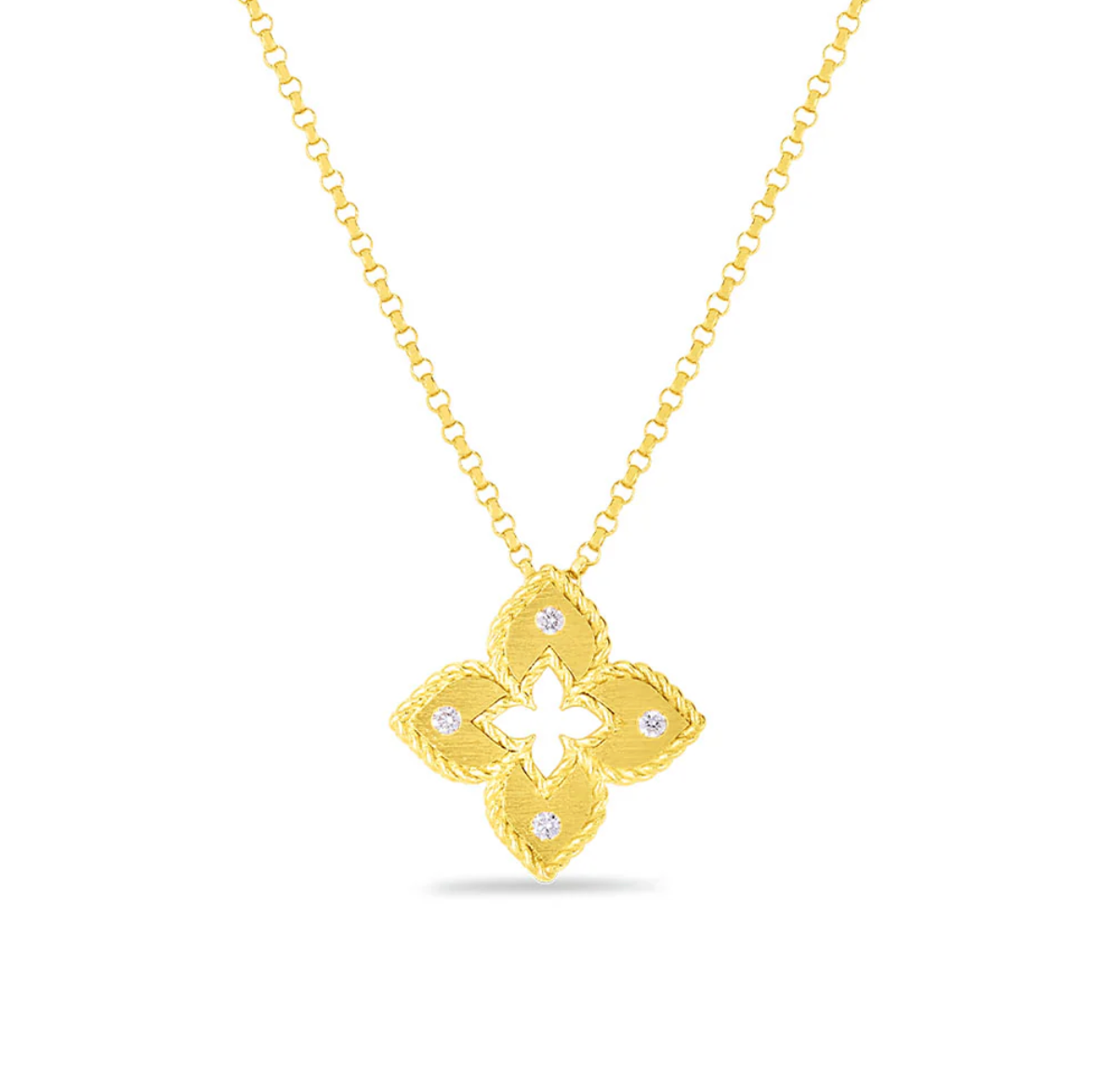 18K Yellow Gold Venetian Princess Flower Necklace in with Diamonds