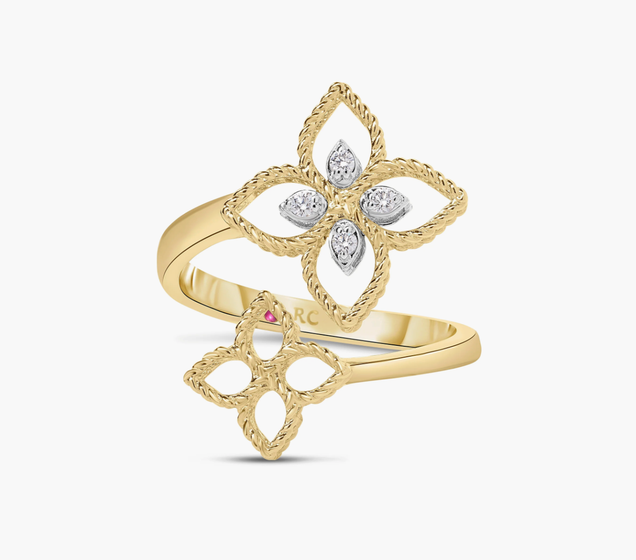 PRINCESS FLOWER OPEN FRAME DIAMOND BYPASS RING