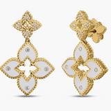 VENETIAN PRINCESS PAVÉ DIAMOND AND ENAMEL DOUBLE FLOWER DROP EARRINGS