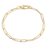 18K Yellow Gold Designer Gold Station And Paperclip Bracelet