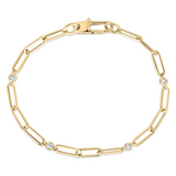 18K Yellow Gold Designer Gold Station And Paperclip Bracelet