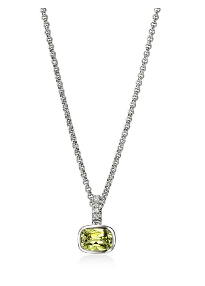 Heishi Silver Pendant with Peridot and Diamonds