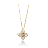 18k Yellow Gold Venetian Princess Carnival Pave Diamond and Mixed Stones (Blue Topaz, Citrine, Rubellite, and Tanzanite) Flower Necklace