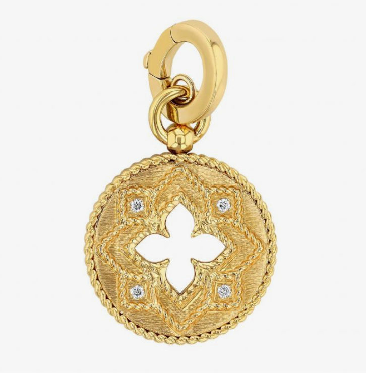 Venetian Princess Medallion Pendant Charm with Diamonds in Yellow Gold