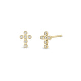 14K BEZEL SET CROSS STUD EARRINGS