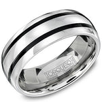 Men’s 8mm Grey Tungsten Torque Wedding Band with Black Enamel Line Detailing