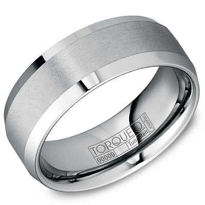 Men’s 8mm Grey Tungsten Torque Wedding Band – Brushed Finish