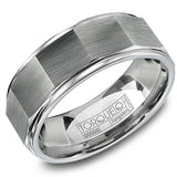 Men’s 8mm Grey Tungsten Torque Wedding Band – Architectural Design with Brushed Finish