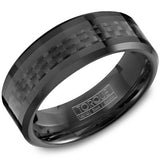 Men’s 8mm Black Ceramic Torque Wedding Band with Carbon Fiber Detailing