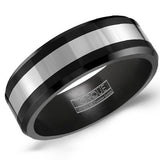 Men’s 8mm Black Ceramic Torque Wedding Band with Tungsten Inlay