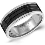 Men’s 8mm Tungsten Torque Wedding Band with Black Ceramic Inlay & Line Detailing – Black & Grey