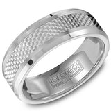 Men’s 8mm Grey Tungsten Torque Wedding Band with Patterned Center and Beveled Edges
