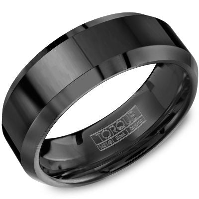 Men’s 8mm Black Ceramic Torque Wedding Band with Beveled Edges
