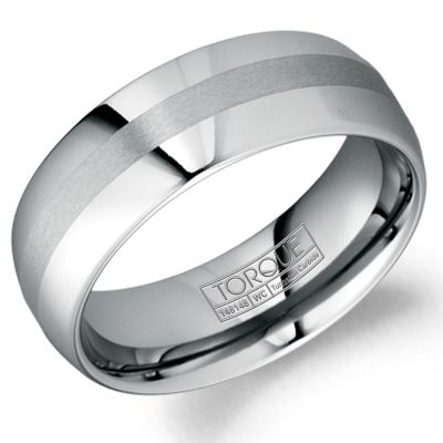 Men’s 8mm Grey Tungsten Torque Wedding Band – Hammered Center