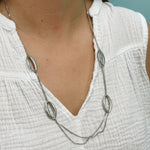 Sterling Silver Double Strand Oval Station Necklace