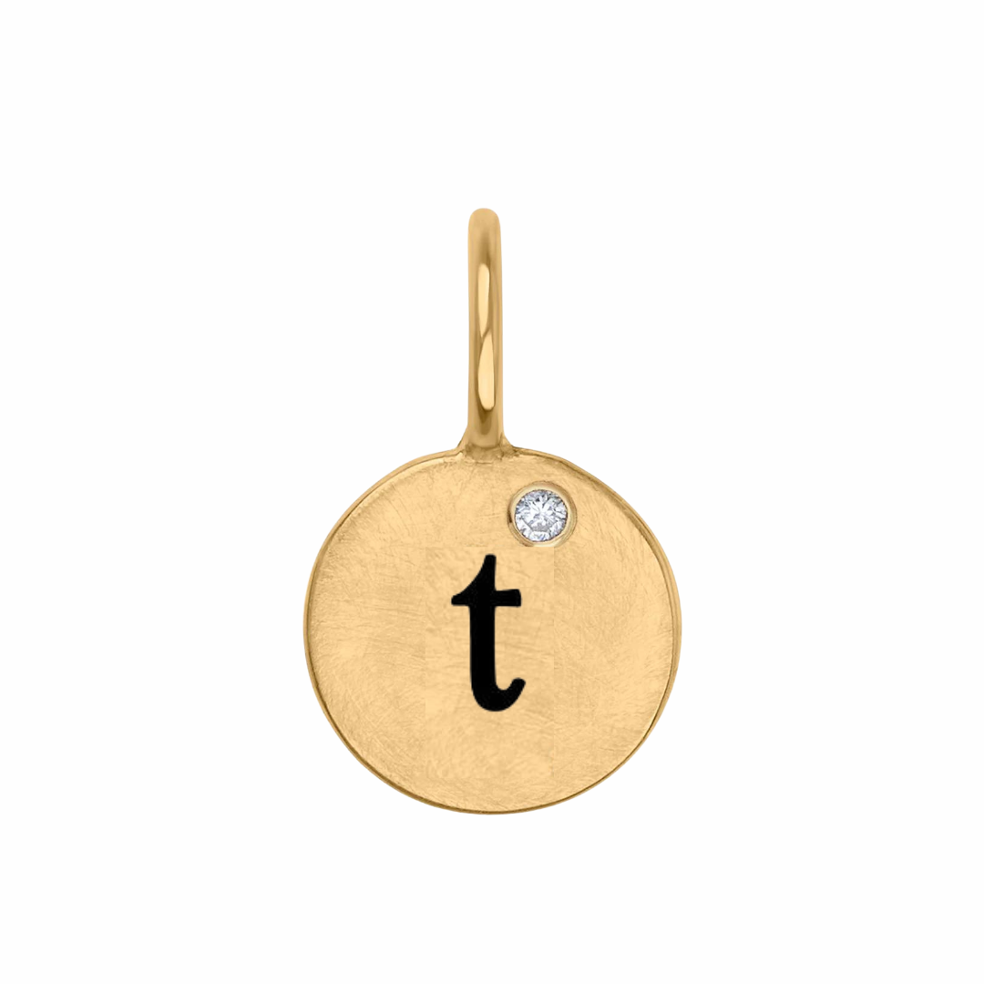 Gold Single Initial Round Charm "T"