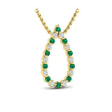 Adella Diamond and Emerald Open Teardrop Pendant Necklace in 18K Yellow Gold