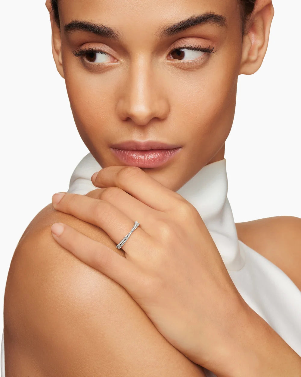 DY Crossover® Micro Pavé Band Ring in Platinum with Pavé Diamonds, 3.14mm