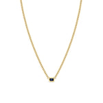 14k Emerald Cut Blue Sapphire Bezel XS Curb Chain Necklace