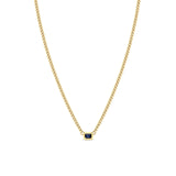 14k Emerald Cut Blue Sapphire Bezel XS Curb Chain Necklace