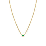 14K EMERALD CUT EMERALD BEZEL XS CURB CHAIN NECKLACE