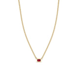 14k Emerald Cut Ruby Bezel XS Curb Chain Necklace