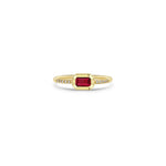 14K Emerald-Cut Ruby Bezel Pavé Diamond Band Ring