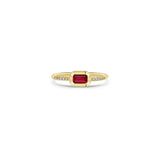 14K Emerald-Cut Ruby Bezel Pavé Diamond Band Ring
