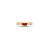 14K Emerald-Cut Ruby Bezel Pavé Diamond Band Ring