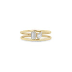 14K PRONG SET EMERALD & PEAR CUT DIAMOND DOUBLE BAND RING